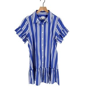 J. Crew Factory Blue White Striped Shirt Dress Size 12 Coastal Nautical Preppy